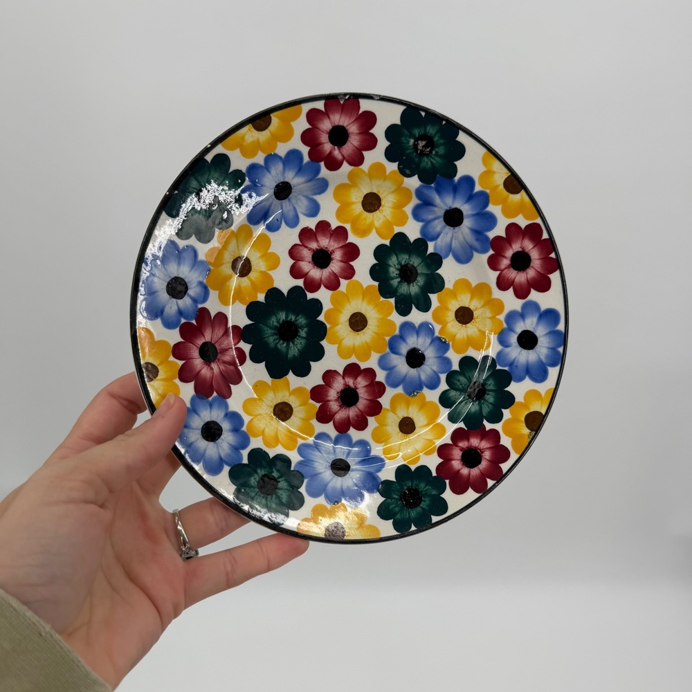 Vintage Ges Gesch Germany Floral Pottery Plate Hand Painted Sunflower Daisy 7.75